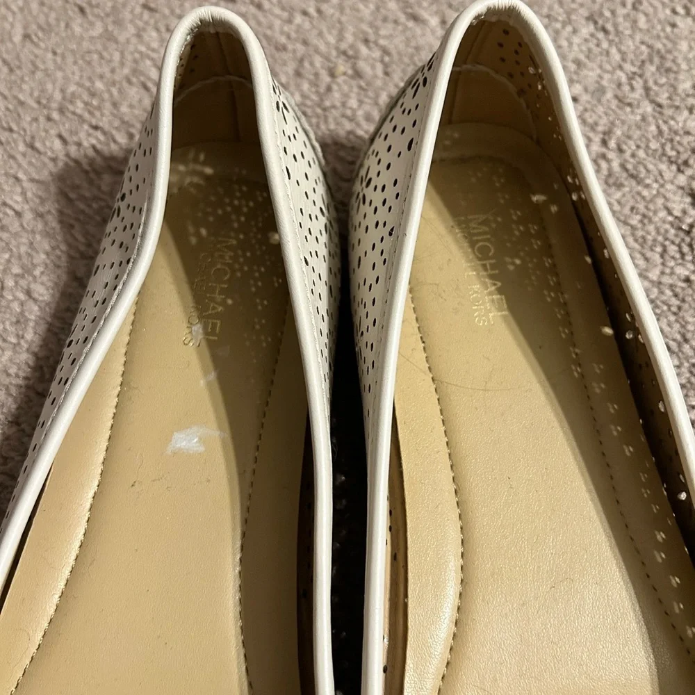 Michael Kors Cream Perforated Leather Logo Ballet Flats - Picture 3 of 8